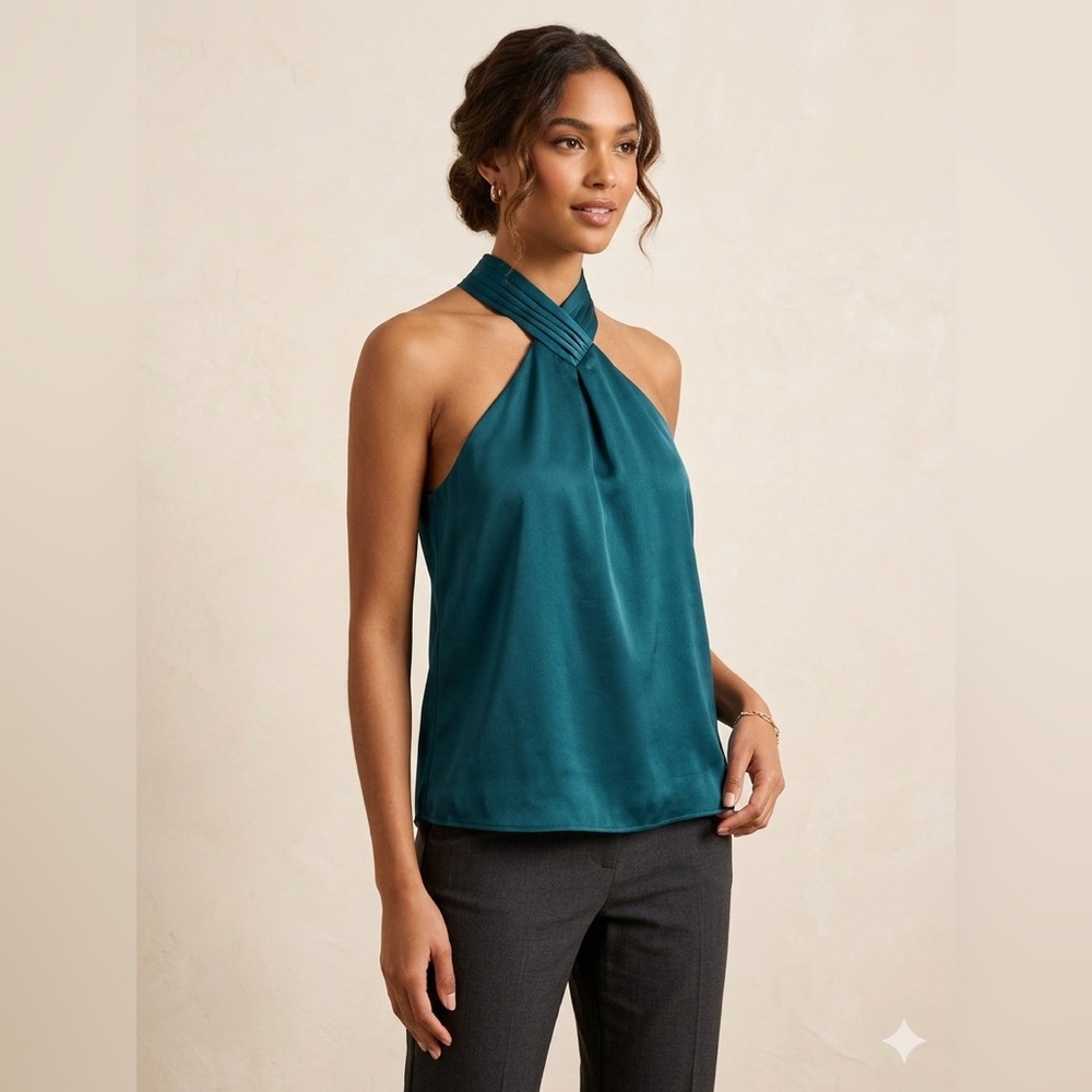 Express Teal Twist-Halter Satin Camisole